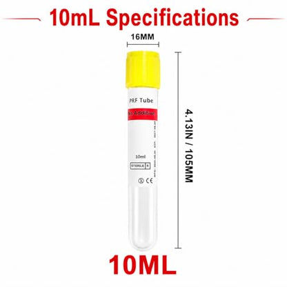 10mL Sterile No Additive PET Sample Processing Tubes, Yellow Cap, Individually Wrapped Clear Lab Tubes for Research and Training (10-Pack)