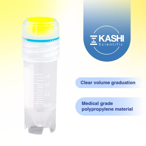 Kashi Scientific Screw Cap 1mL Cryovials with External Thread Cap - Self Standing Cryogenic Vial, Washer Silicone O-Ring, Cryogenic Tubes with Leak Resistance, Pack of 500 Cryo Tubes - size: 1ml