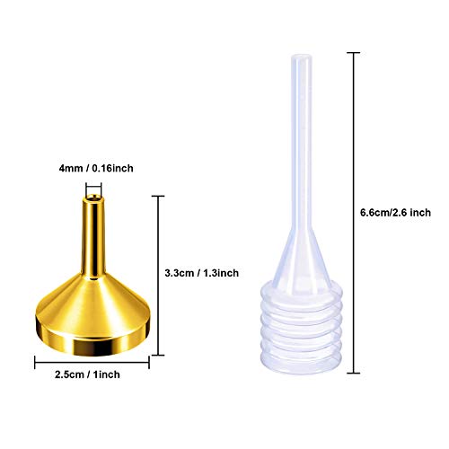 TecUnite 10 Pack Small Metal Funnels with 2 Pack Pipette, Silver and Gold