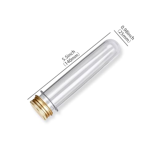 6 Pcs Plastic Test Tubes with Caps, 40ml Clear Test Tube Containers 25 x 140 mm, Reusable Tubes for Candy Storage, Party Favors, Beads, Bath Salts & Lab Experiments (6, Gold) - color: Gold