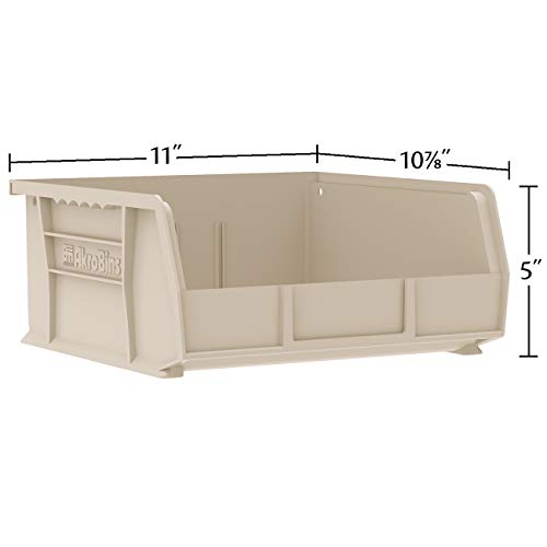 Akro-Mils 30235 AkroBins Plastic Hanging Stackable Storage Organizer Bin, 11-Inch x 11-Inch x 5-Inch, Stone, 6-Pack - color: Stone