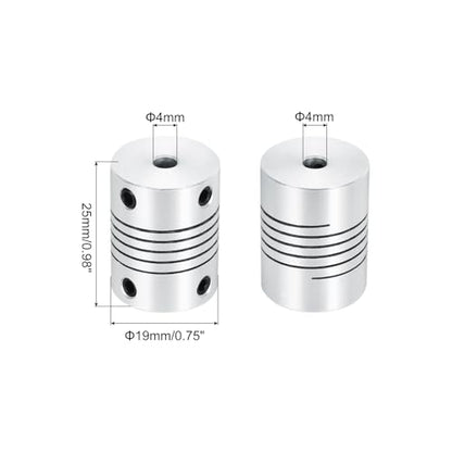 uxcell 4Pcs 4mm to 4mm Aluminum Alloy Shaft Coupling L25xD19 Flexible Coupler Beam Stepper Motor Joint Connector for 3D Printer CNC Machine DIY Encoders and Motors Shaft,Silver - size: 4mm to 4mm