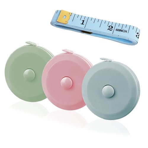 GDMINLO 3 Pack Tape Measure Measuring Tape for Body Craft Weight Loss Measurements Retractable 60-inch 1.5 Meter, Small Push Button Dual Sided Tape Measure Body Measuring