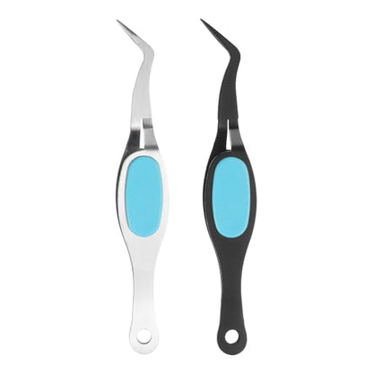 HARFINGTON 2pcs Craft Tweezers Precision Crossing Lock Curved Stainless Steel Soft Reverse Grip Fine Tip Tweezers for DIY Craft Jewelry Beading Electronics, Black Silver Blue - color: Blue/Silver/Black