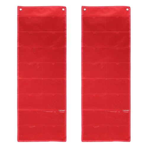 PATIKIL 2 Pcs 4" x 6" Index Card Holder Sleeve, 16 Card Slots Organizer Sleeve, PVC Clear Organizer Hanging Wall Pocket Chart for Office Classroom Library Home Organization, Red - color: Red