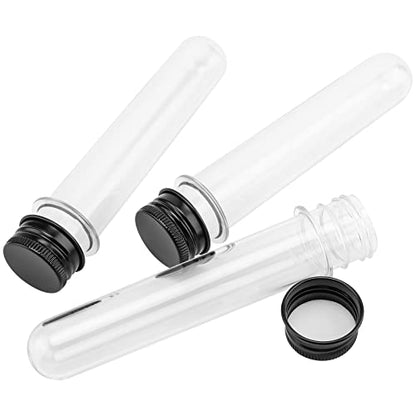 SEUNMUK 60 PCS 40ml Clear Plastic Test Tubes with Black Caps, 140 x 25 mm Clear Bath Salt Tubes, Test Tubes for Plants, Scientific Experiments, Candy Storage, Powders, Spices - color: Black Caps