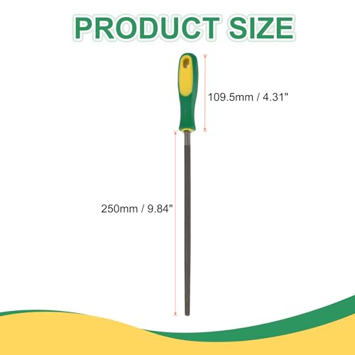 HARFINGTON 10" Round Coarse Cut File Double Cut Teeth Coarse Metal File High Carbon Steel T12 with Plastic Handle for Metal Wood Finishing Roughing, Grey/Yellow-Green - size: 10", style: Coarse Cut