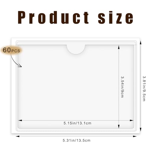 60 Pack 3 X 5 Inches Adhesive Index Card Pockets, Clear Self Adhesive Label Pockets Label Holders Card Holder Shelf Label Holder for Organizing, Storage Bins (3.7 x 5.3 inches) - size: 3.7 x 5.3 inches