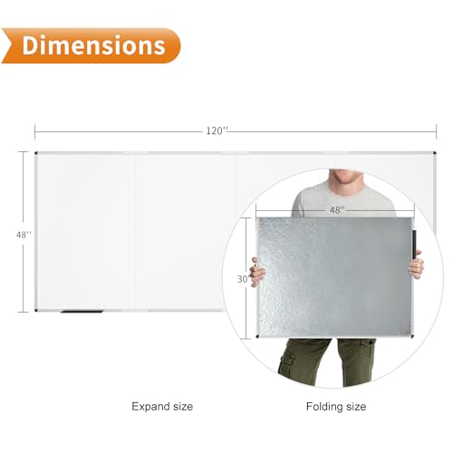 VIZ-PRO Large Magnetic Dry Erase Whiteboard, 120 x 48 Inches, Foldable - size: 120"W x 48"H