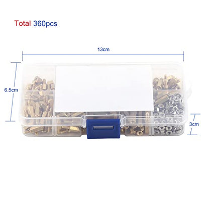 360PCS M2.5 Standoff, Spacers and Standoffs with Box, Stainless Steel Hex Motherboard Screws for Industrial, Electronic, Automotive Equipment