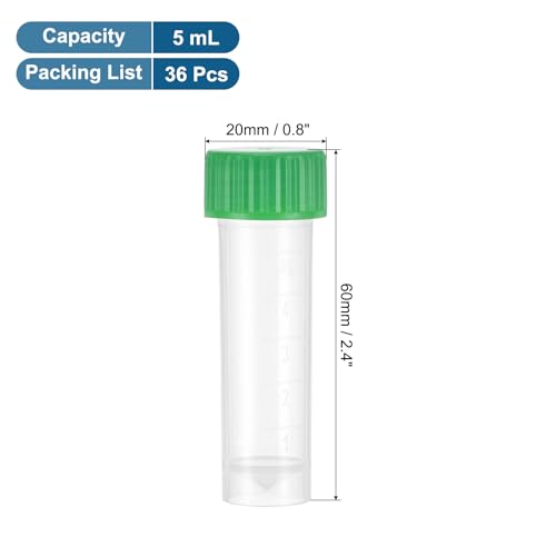 PATIKIL 5mL Plastic Cryogenic Vial, 36Pcs Cryogenic Storage Tube Lab Frozen Test Tube Container Storage Screw Cap for Lab Laboratory Science, Green Clear - color: Green, size: 5mL