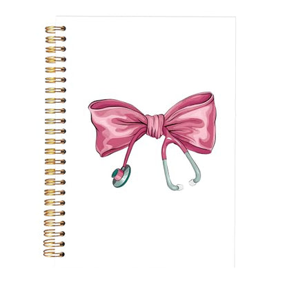 Nursing Gifts Notebook Journal, Nurse Gifts Notebooks for Note Taking, Preppy Coquette Pink Bow Stethoscope Journal, Aesthetic Hardcover Spiral Notebook 5.5x8.3in - color: nurse bow