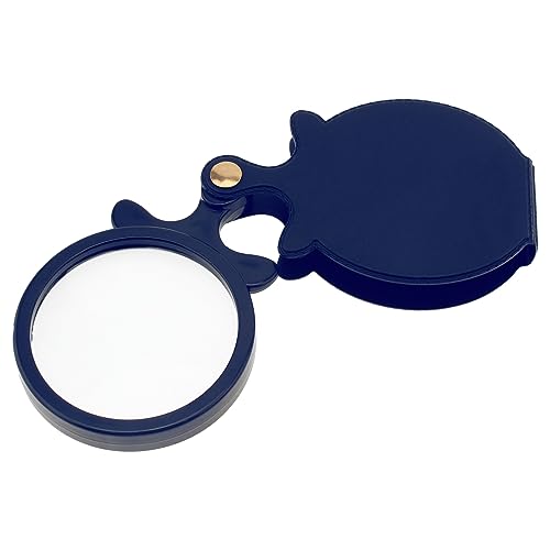 10X Small Pocket Magnifier Glass, Mini Folding Magnifying Lense with Protective Sheath & Lanyard Necklace for Seniors Reading, Inspection, Kids for Exploration, Elders Gift, 2.36'' Lens, (2pcs Blue)