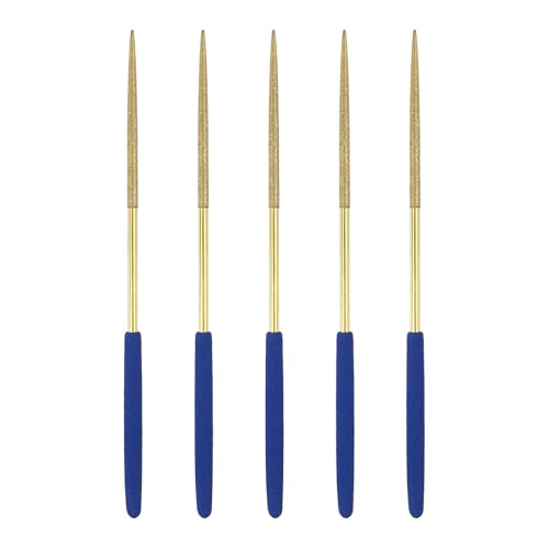 HARFINGTON 5Pcs Diamond File 3x140mm 120Grit Diamond Needle Gold Files - color: Gold, size: 3 x 140mm 120 Grit