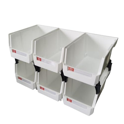 Pe&Hui Storage Organizer Boxes,Wall Mount Storage Parts Rack,Stackable Shop Tool Bins for store Screws,Small Parts,Office Supplies and other Accessories White (6Pack-wh)