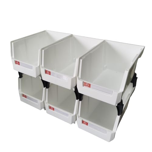 Pe&Hui Storage Organizer Boxes,Wall Mount Storage Parts Rack,Stackable Shop Tool Bins for store Screws,Small Parts,Office Supplies and other Accessories White (6Pack-wh)