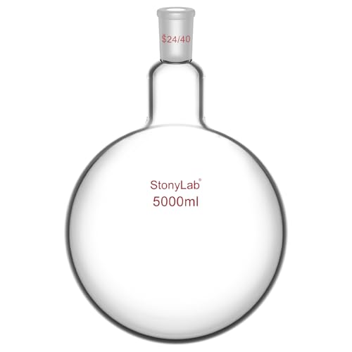 StonyLab Glass Single Neck One Neck Round Bottom Flask RBF, with 24/40 Standard Taper Outer Joint (5000ml) - size: 5000 ml