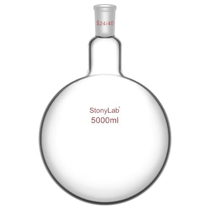 StonyLab Glass Single Neck One Neck Round Bottom Flask RBF, with 24/40 Standard Taper Outer Joint (5000ml) - size: 5000 ml