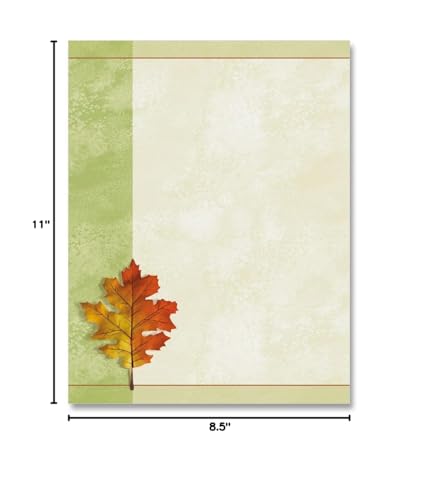 PaperDirect Symmetry in Nature Border Papers, Fall Stationery with Mottled Green Cream Background, Orange Red Stripes and Leaf Design, 8.5 x 11, Acid-Free, Ideal for Letters, Cards, 25 Sheets - color: SYMMETRY IN NATURE