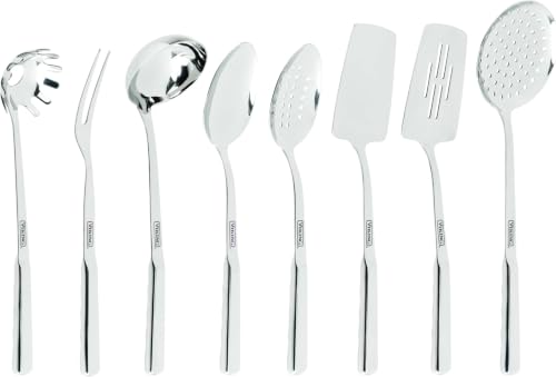 Viking Kitchen Utensils Set, 8 Piece Stainless Steel Cooking Utensil Set, Includes Spatulas, Spoons, Pasta Fork, Deep Ladle, Meat Fork, and Skimmer, Silver Multiple - Model 2021 (Pack of 6) - size: 15.5" x 4.75", style: 8-Piece Set (Pack of 6)
