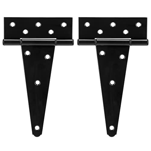 HILLMASTER 8 Inch T-Strap Heavy Duty Shed Door Hinges Gate Strap Hinges Black Tee Hinge Wrought Hardware for Wooden Fences,Yard,Barn Door,Rustproof (2 Pack) - size: 8in 2Pack