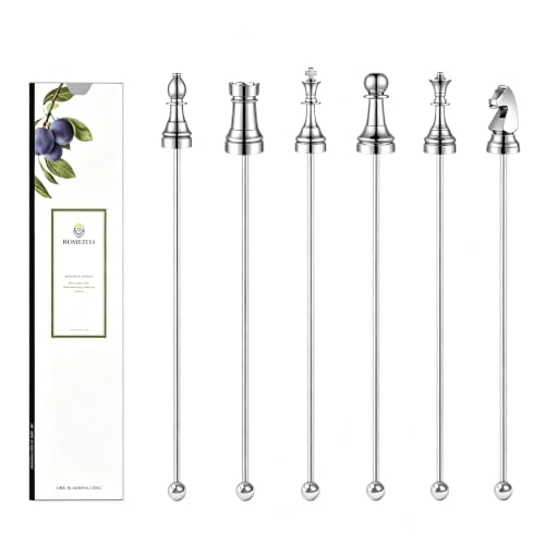 Homestia 6 Pcs 7.5'' Metal Stir Sticks, Cocktail Stirrers, Chess Decor - color: 6Pcs Chess