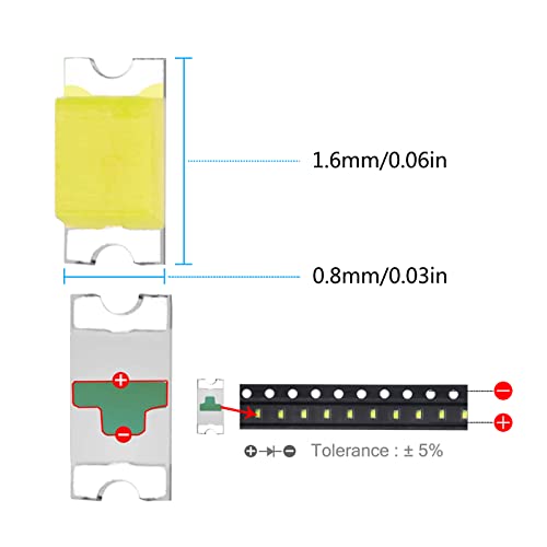 200pcs 0603 White SMD LED Diode Lights Chips (1.6mm x 0.8mm DC 3V 20mA 150-170MCD) Super Bright Lighting Bulb Lamps Electronics Components Indicator Light Emitting Diodes - size: 0603 White