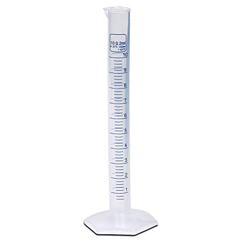 10ml Plastic Graduated Cylinder, Printed Graduations, Single Metric Scale, Polypropylene, Karter Scientific (Case of 6) - size: 10ML, style: PACK OF 6