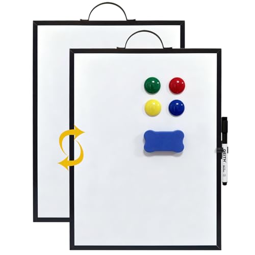 Small White Board,16"X12"Portable Aluminum Frame Whiteboard, Magnetic Double Sided Dry Erase Board, with A Handle and Side Pen Clip,for Office, Home,School,Includ 4 Magnets,1 Eraser,1 Marker (Black) - color: Black