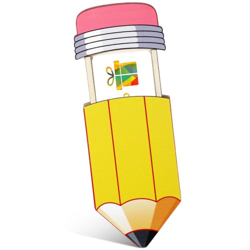 Kathfly Pencil Teacher Gift Card Holder, Yellow Wood Sleeve - color: Yellow and Pink, style: Pencil