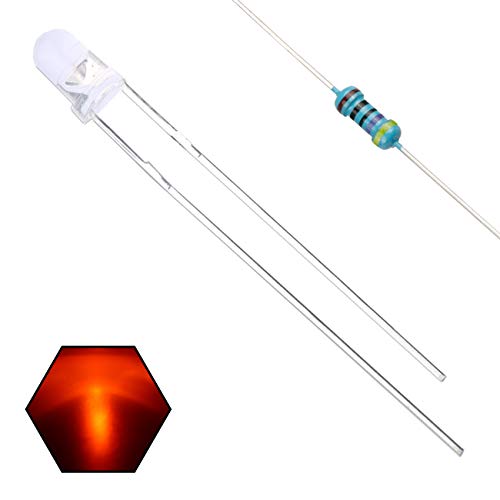 100pcs 3mm Orange Lights LED Diodes Clear Round Lens 29mm Long Lead (DC 2V) +100pcs Resistors (for DC 6-12V) Included, Bright Bulb Lamps Light Emitting Diode - color: [10] Orange / 100pcs, style: [A] 3mm Constant Light