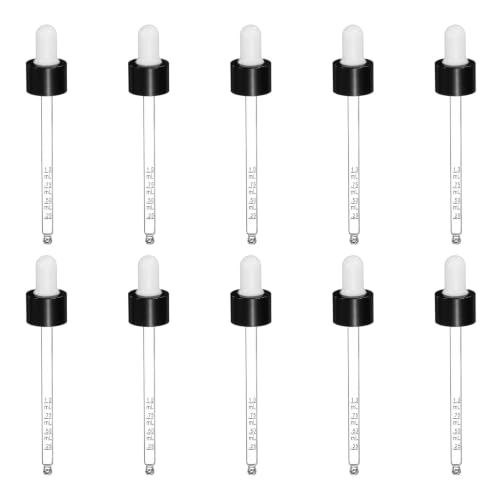 PATIKIL Glass Eye Dropper w/Measurement mark for 3.4oz Glass Bottles 10Pcs - color: White/Black Top, size: 3.4oz