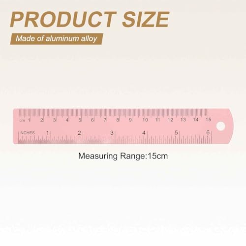 HARFINGTON 2pcs Metal Straight Ruler 15cm Metric SAE Aluminum Alloy Measuring Rulers Scale Tool with Hole for Measure Study Reading Classroom Office, Pink - color: Pink, size: 15cm