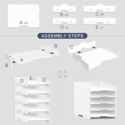 SONGWAY 5-Tier Stackable Paper Tray - File Organizer for Desk, Paper Sorter, Desktop Letter Trays, Workspace Desk Organizer Trays for Home Office School