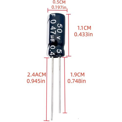 Electrolytic Capacitor YYipdian 0.47uF 50V 5x11mm High Temperature Resilience Aluminum Capacitors (Pack of 20) - size: 0.47uF 50V 5x11mm 20PCS
