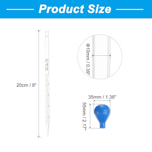 PATIKIL 5ml Glass Dropper Pipettes, 5pcs Lab Graduated Scaled Tool Straight Tip Droppers for Liquid Essential Oil Transfer, with Blue Rubber Cap