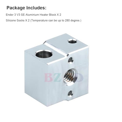 Ender 3 V3 SE Heater Block for Ender 3 V3 SE,Ender 5 S1,Ender 7 3D Printer Hotend,Ender 5 S1 Aluminium Heating Block Upgrade with Silicone Socks.(2PCS)