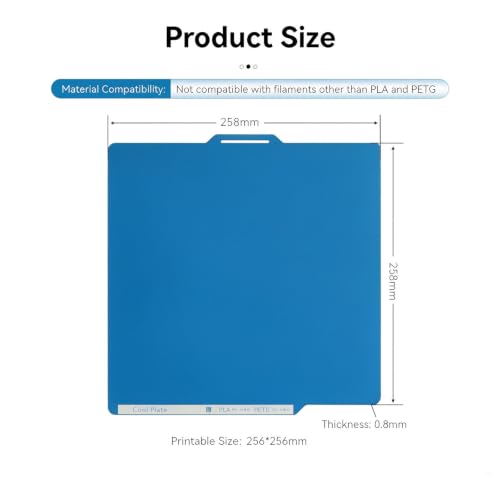 257x257mm Cool Build Plate for Bambu Lab P1S/P1P/P2S/X1C/X1E/A1 3D Printer - size: 257x257mm