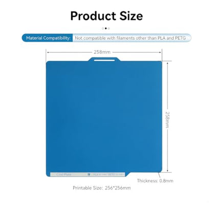257x257mm Cool Build Plate for Bambu Lab P1S/P1P/P2S/X1C/X1E/A1 3D Printer - size: 257x257mm