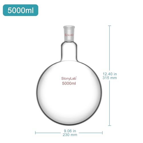 StonyLab Glass Single Neck One Neck Round Bottom Flask RBF, with 24/40 Standard Taper Outer Joint (5000ml) - size: 5000 ml