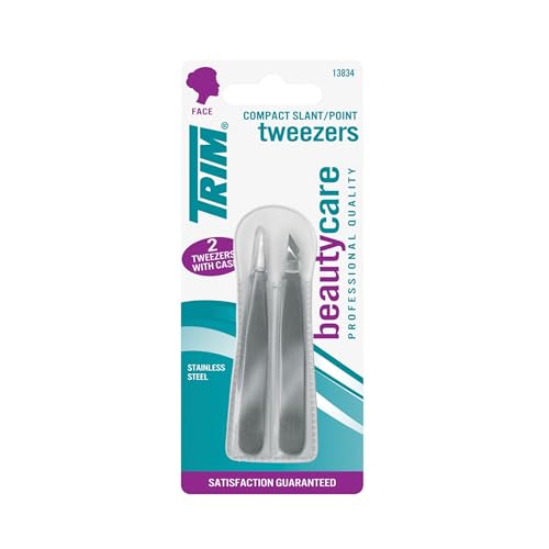 TRIM Beauty Care Tweezer Duo Professional Stainless Steel Slant Point Tips - size: 2 Piece Set
