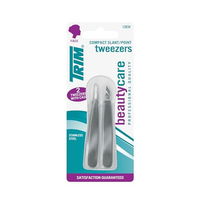 Trim Tweezer Duo, Professional Quality Slant & Point Tweezers for Brow Grooming, Stainless Steel, Removes Unwanted Hair, Easy To Grip, For Women & Men, 2 Piece Set (Pack of 2) - size: 2 Piece Set (Pack of 2)