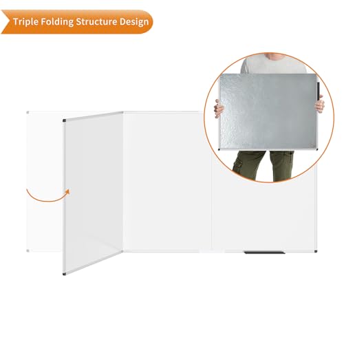VIZ-PRO Large Magnetic Whiteboard, 96 x 48 Inches, Foldable Dry Erase Board - size: 95"W x 47"H