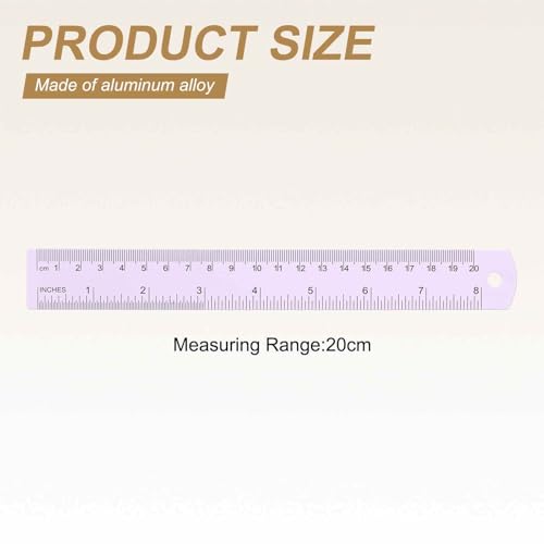 HARFINGTON 2pcs Metal Straight Ruler 20cm Metric SAE Aluminum Alloy Measuring Rulers Scale Tool with Hole for Measure Study Reading Classroom Office, Purple - color: Purple, size: 20cm