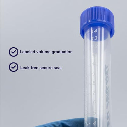 Kashi Scientific 15mL Screw Cap Conical Centrifuge Tubes, Sterile Test Tubes with Blue Lids, Lab-Grade Polypropylene Plastic, Printed Graduation and Write-on Spot [15mL, 300] - size: 15mL, Conical, Sterile