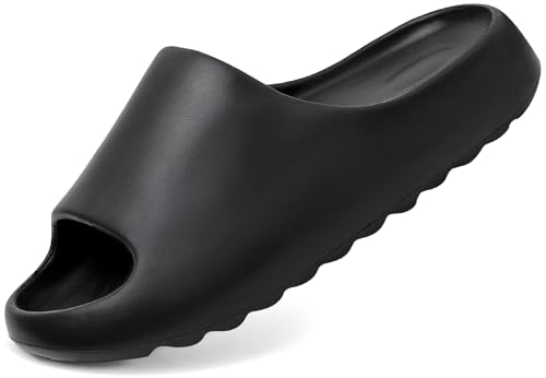 Hsttgsr Pillow Slippers for Women and Men Unisex Comfort Cloud Slides - color: Black, size: 12 Women/11 Men