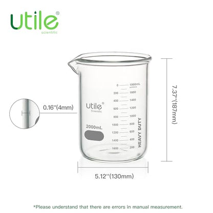 Utile 2000ml Glass Beaker Set, Chemical Glass Beakers, Low Form Borosilicate 3.3 Glass Lab Beaker with Printed Graduation, 4000.2000.1 - style: 2000ml (1pc)