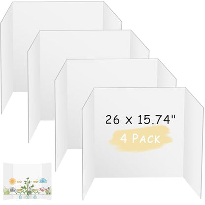 HAUTOCO 4 Pcs Medium Trifold Poster Board 26'' x 15.74'' Project Boards - color: White, size: 26 x 15.74 inches