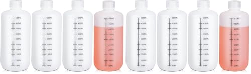 16oz/500ml Narrow Mouth Plastic Bottles with Caps, HDPE Laboratory Grade Graduated Liquid Containers for Reagent Sample Medicine Water Storage (Translucent, 4 Pcs) (Pack of 2) - size: 16 Ounces (Pack of 2)