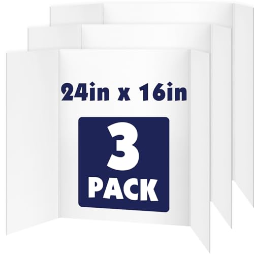 3 Pack White Trifold Poster Board, 16in x 24in Corrugated Project Board - size: 16''x24''-3P